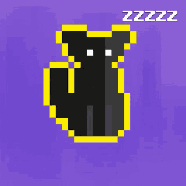 a pixel art drawing of a cat with the word zzz written below it