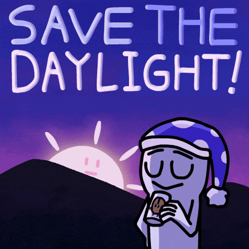 a poster that says save the daylight with a cartoon character holding a cookie