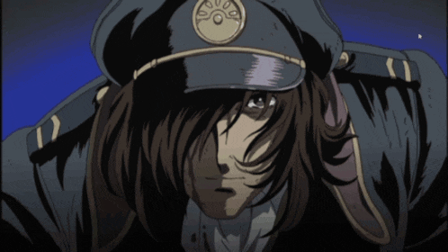 a drawing of a man with long hair wearing a military hat
