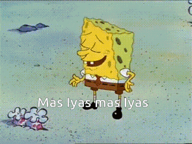 a cartoon of spongebob with the words mas lyas mas lyas above him