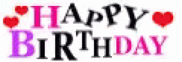 a happy birthday sign with red hearts on a white background