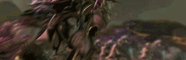 a woman in a purple dress is holding a sword in her hand