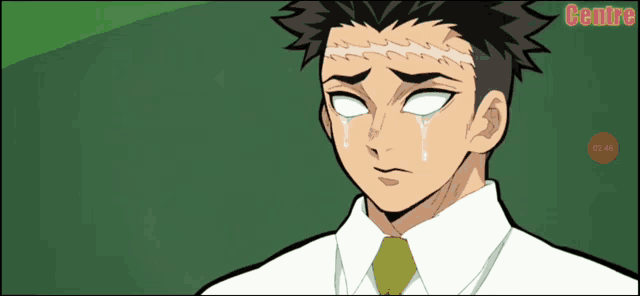 a cartoon of a man in a white shirt and tie with the word centre on the bottom