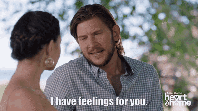 a man and a woman are talking and the man is saying i have feelings for you