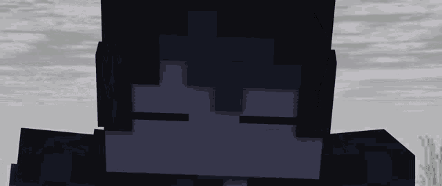 a minecraft character with a blue eye and a purple block on his head