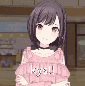 a girl in a pink dress with the words kys written on it