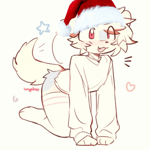 a drawing of a cat wearing a santa hat and sweater