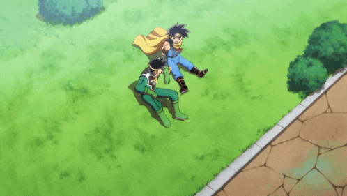 a cartoon of a man and a boy laying down