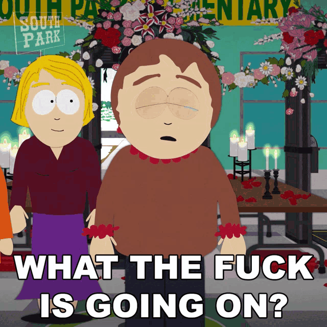 a cartoon character from south park says " what the fuck is going on ? "