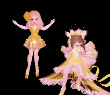 two dolls are standing next to each other and one is sitting down