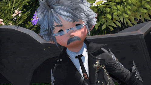 a cartoon character with glasses and a mustache is wearing a suit