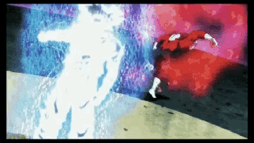 a pixelated image of a man in a red suit fighting another man in a white suit