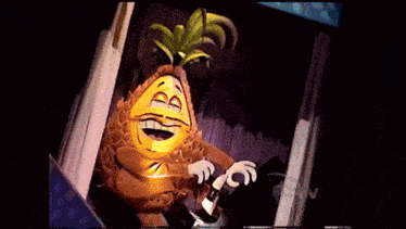 a cartoon of a pineapple holding a bottle of beer