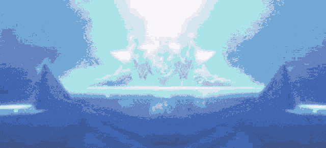 a computer generated image of a blue and white landscape
