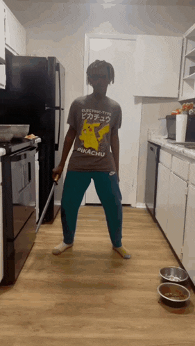 a person in a pikachu shirt is holding a sword