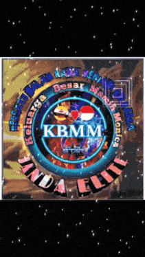 a logo for kbmm with a cartoon character in the center
