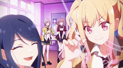 a group of anime girls are posing for a photo