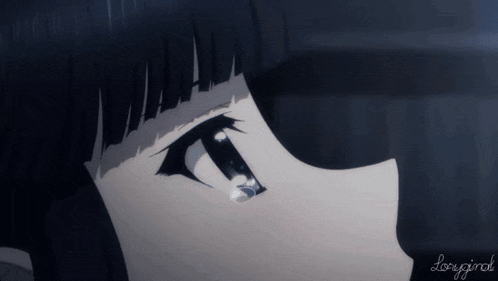 a close up of a girl 's eye with a tear coming out of it and the name lorygirol on the bottom