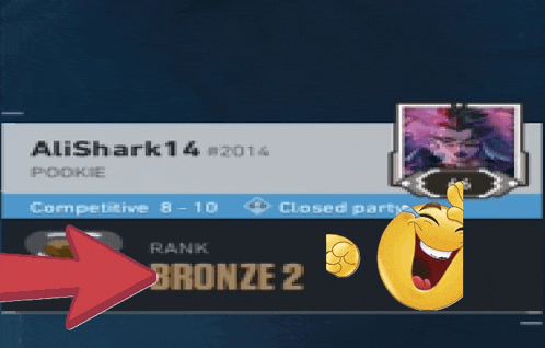 a smiley face is pointing to a screen that says alishark14 # 2014 pookie rank bronze 2