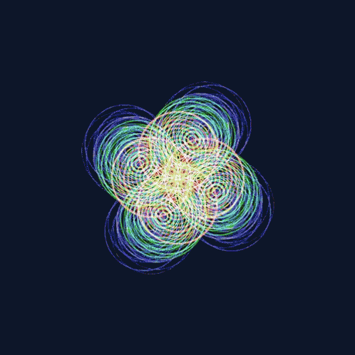 a colorful circular pattern on a black background that looks like a flower