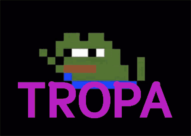 a pixelated frog with the word tropa written in pink
