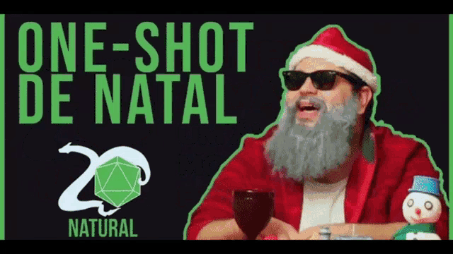 a man with a beard wearing sunglasses and a santa hat is holding a glass of wine