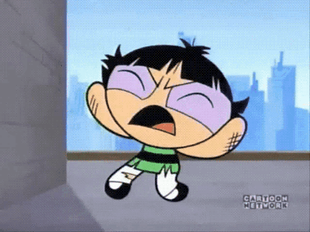 buttercup from the powerpuff girls is screaming in a cartoon