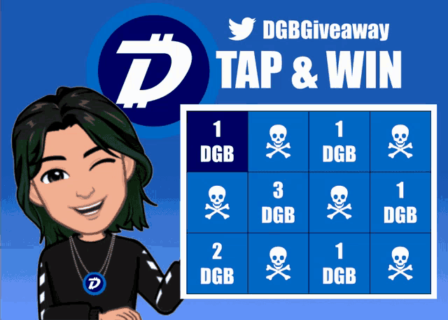 a drawing of a woman standing next to a sign that says dgb giveaway tap & win