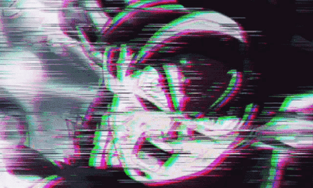 a close up of a person 's face with a glitch effect in the background .
