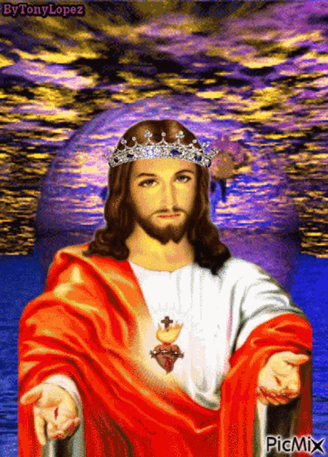 a painting of jesus with a crown on his head by tony lopez