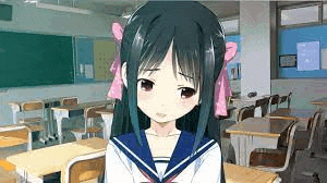 a girl in a sailor suit is standing in a classroom .