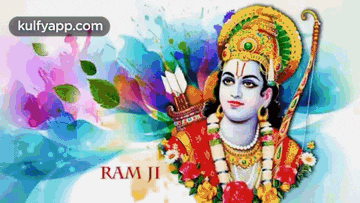 a painting of lord rama with a bow and arrow