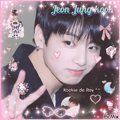 a picture of a young man with the name jeon jung kook written on it