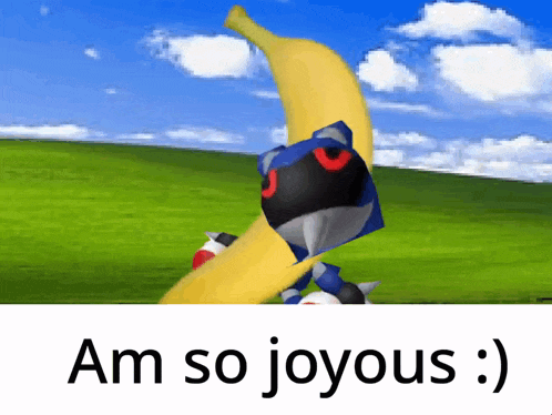 a picture of a cartoon character on a banana with the words am so joyous
