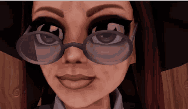 a close up of a cartoon character wearing glasses