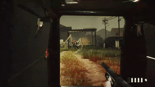 a person holding a gun in a video game with the letters g on the bottom right