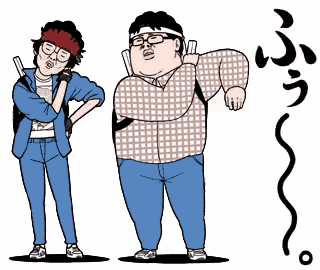 a cartoon of a man holding a sword and another man with a backpack