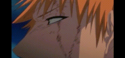 a close up of a cartoon character 's face with orange hair and a blue background .