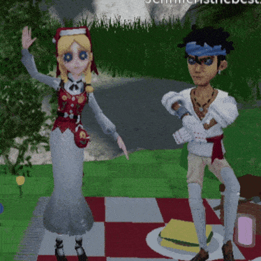 a man and a woman are standing on a picnic blanket with the words summer picnic best visible