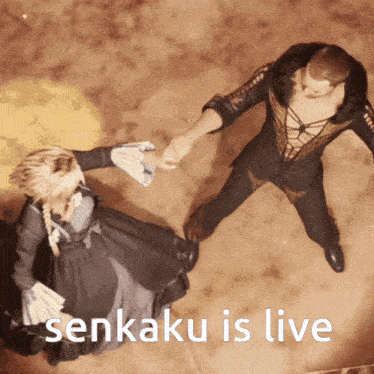 a man and a woman are dancing with the words senkaku is live behind them