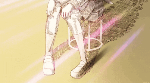 a drawing of a person sitting on a stool with their legs crossed