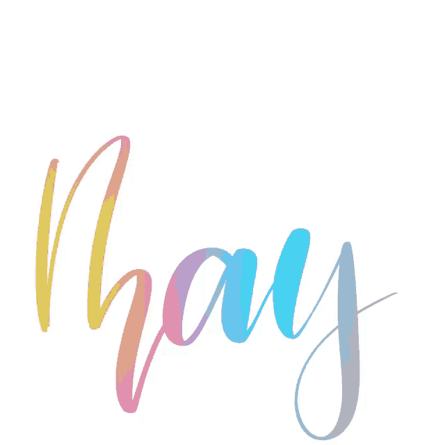 a white background with the word hay in a rainbow of colors