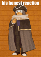 a cartoon character with a cape and a hat covering his nose with his hand and the words his honest reaction above him
