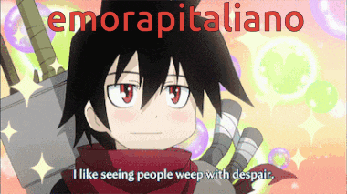 a cartoon of a boy with the words " i like seeing people weep with despair " on the bottom