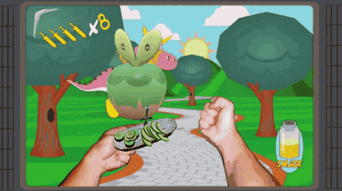 a cartoon drawing of a man holding a cactus with the number 8 written on it