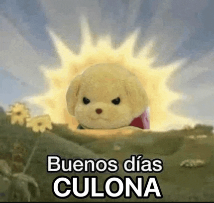 a teddy bear is sitting in front of a sun with the words buenos dias culona .