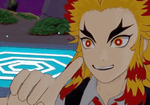 a close up of a cartoon character with red eyes