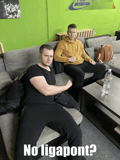two men sitting on a couch with the words no ligapont on the bottom
