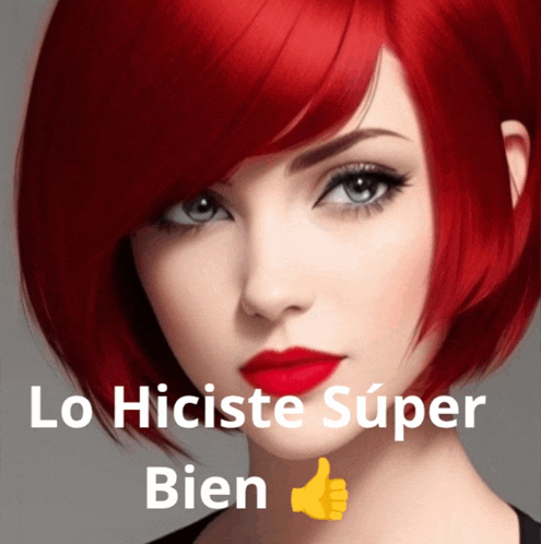 a woman with red hair giving a thumbs up sign