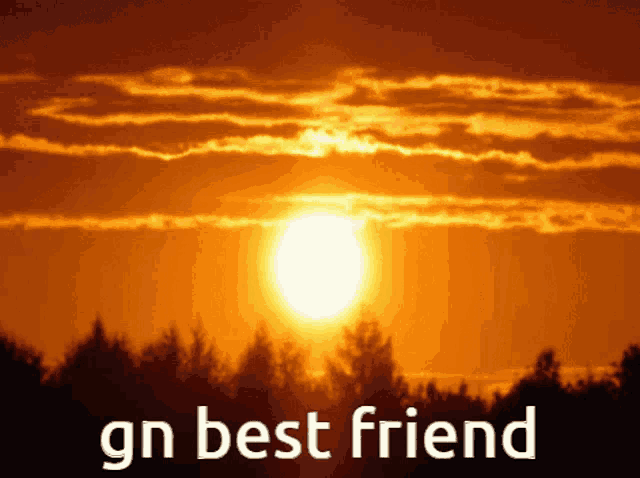 a sunset with the words " gn best friend " below it